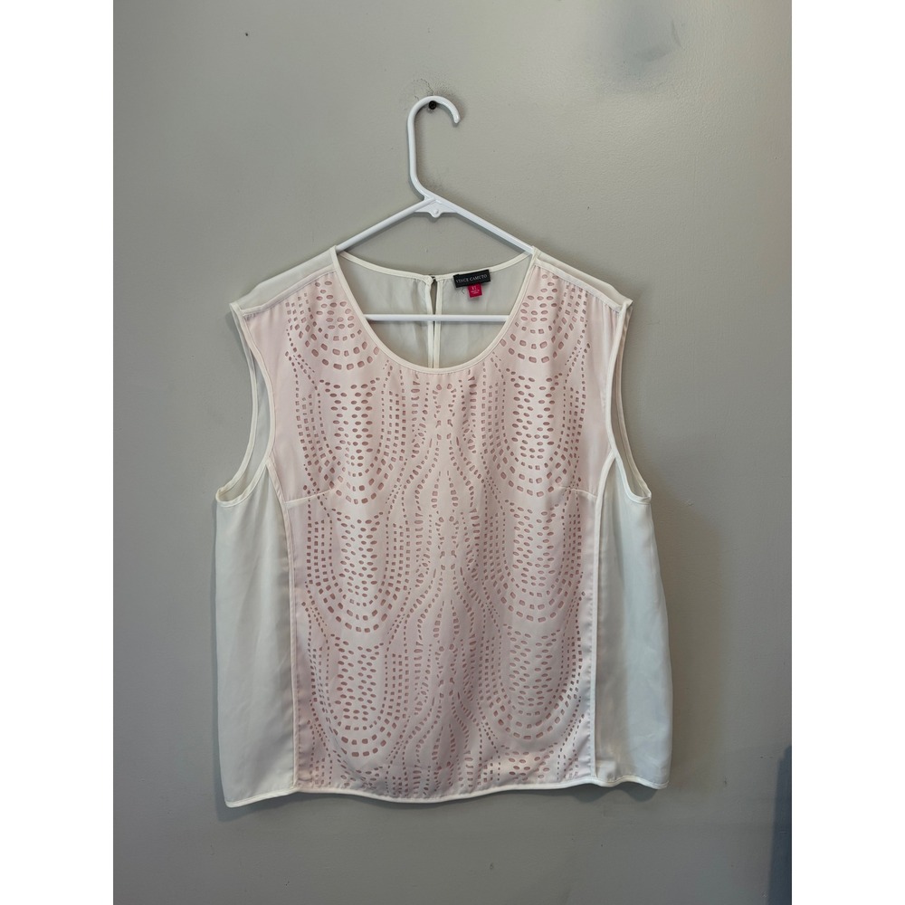Vince Camuto Pink Ivory‎ Laser Cut Eyelet Sleeveless Blouse XL Keyhole Back Top